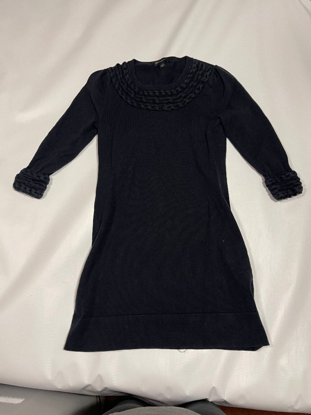 Banana Republic Navy Knit Half Sleeve Tunic with Braided Ruffle Neckline, Size S